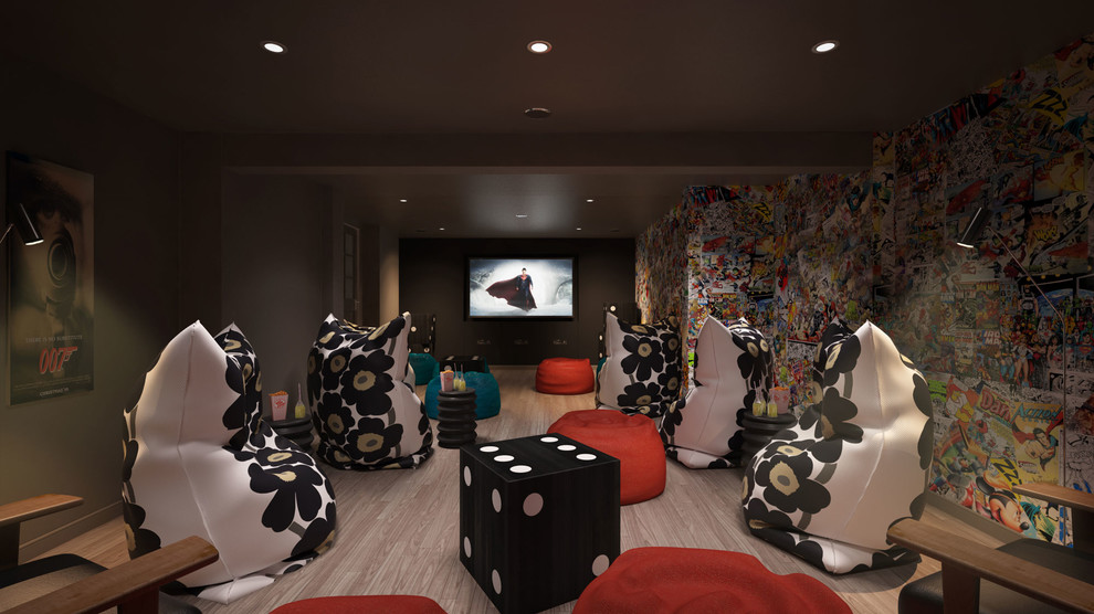 This is an example of a bohemian home cinema in Other.