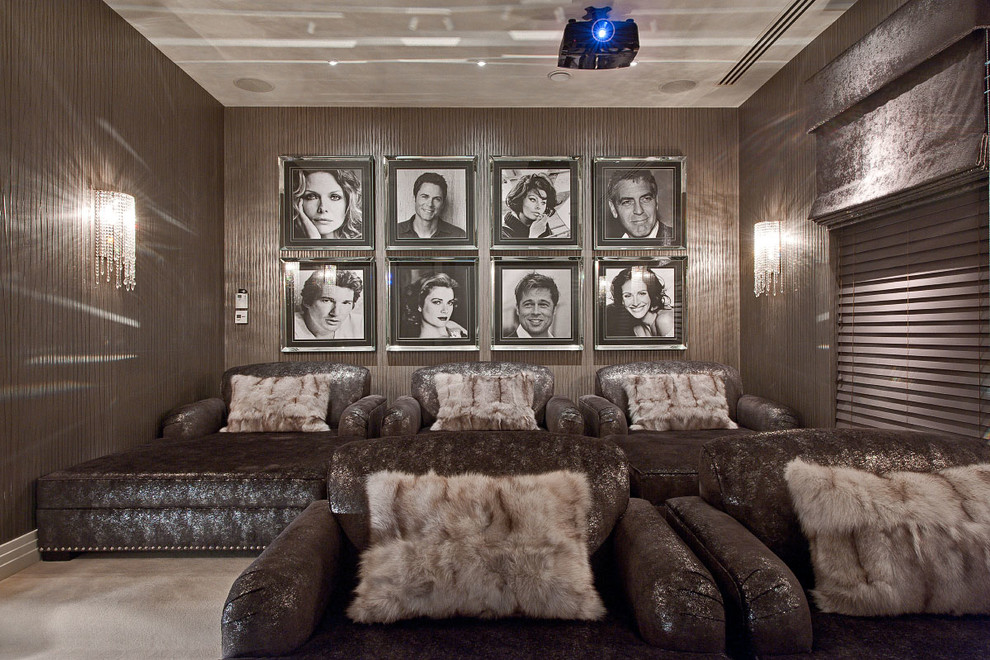 Photo of a contemporary home cinema in London.
