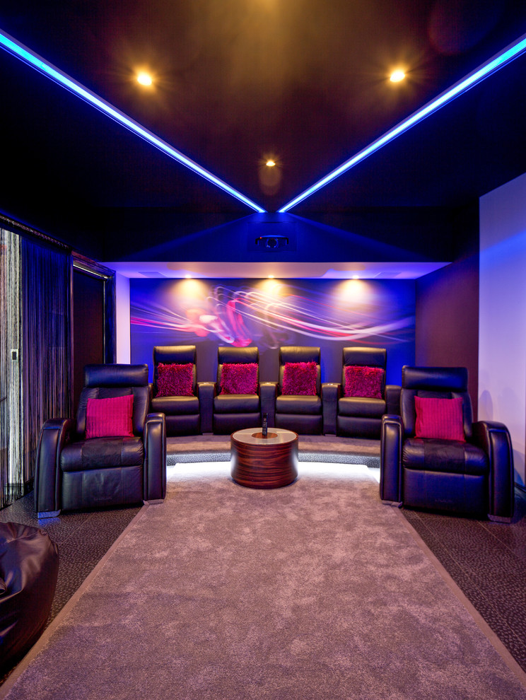 Home theater - mid-sized contemporary home theater idea in Other
