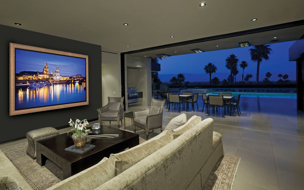 Design ideas for a contemporary home cinema in Channel Islands.