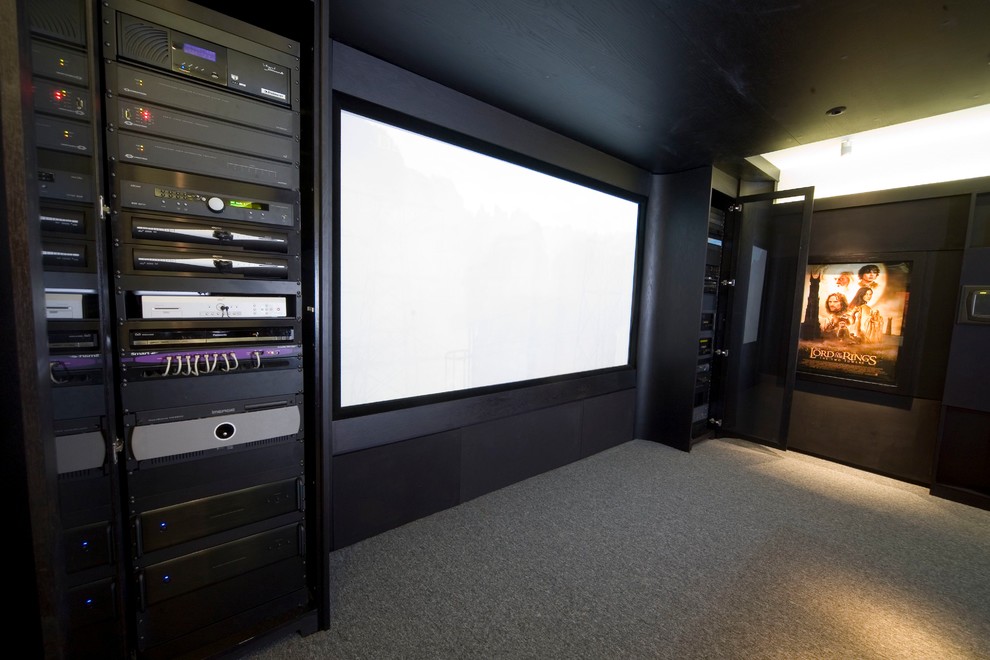 Design ideas for an industrial home cinema in London.