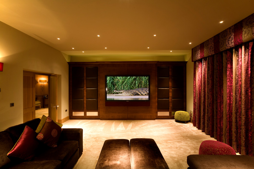 Inspiration for a contemporary home theater remodel in London
