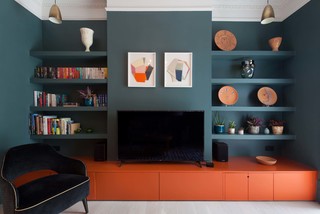 おしゃれなミッドセンチュリースタイルのシアタールームのインテリア画像 21年4月 Houzz ハウズ