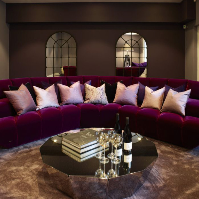 Design ideas for a traditional home cinema in London.