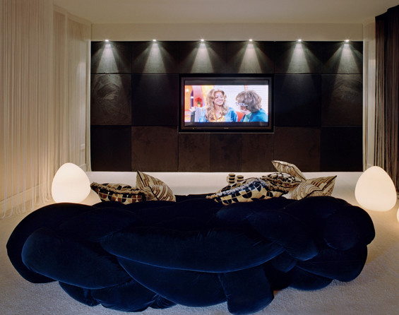 Inspiration for a modern home theater remodel in London