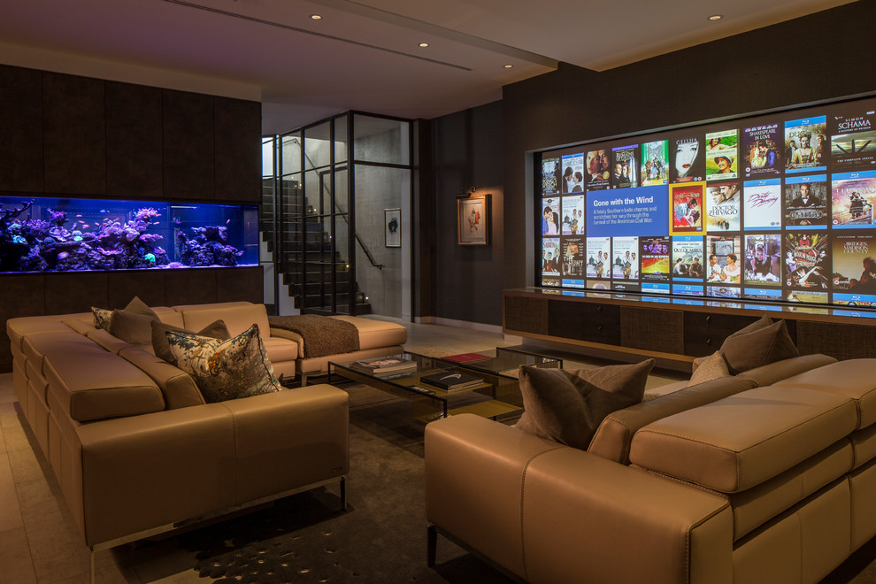 Inspiration for a contemporary home theater remodel in London