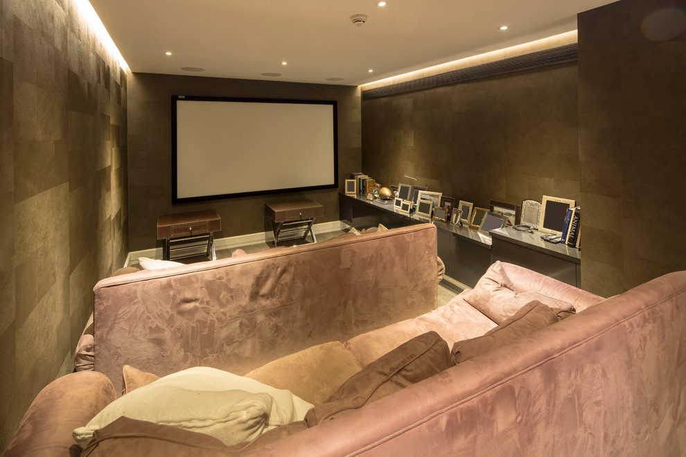 Design ideas for a modern home cinema in London.