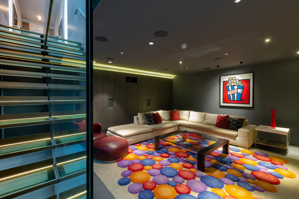 Design ideas for a contemporary home cinema in London.
