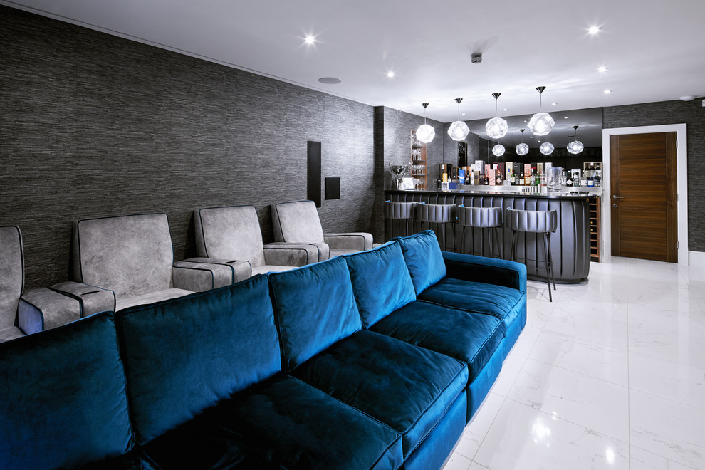 Design ideas for a modern home cinema in Manchester.