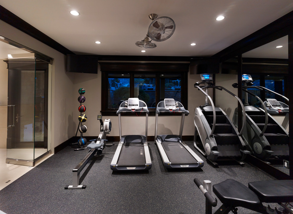 Example of a transitional home gym design in Salt Lake City