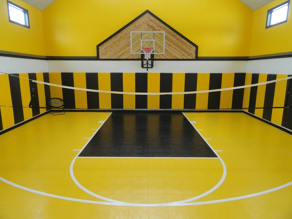 Inspiration for a yellow floor home gym remodel in Salt Lake City