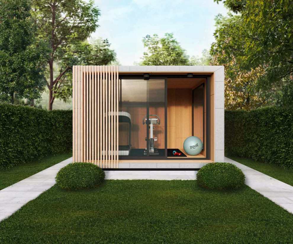 Стильный дизайн: маленький универсальный домашний тренажерный зал в стиле модернизм для на участке и в саду - последний тренд