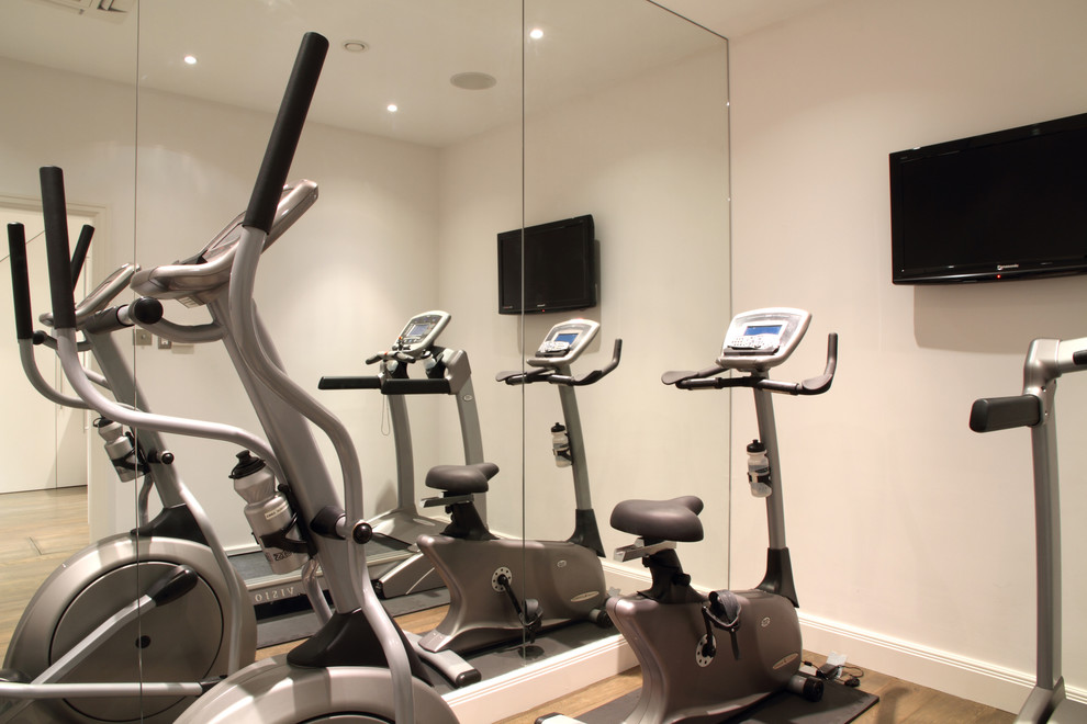 Design ideas for a contemporary home gym in London.