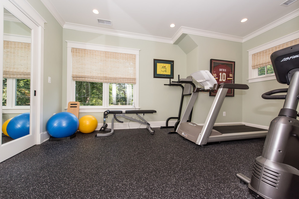 Home weight room in DC Metro with green walls.