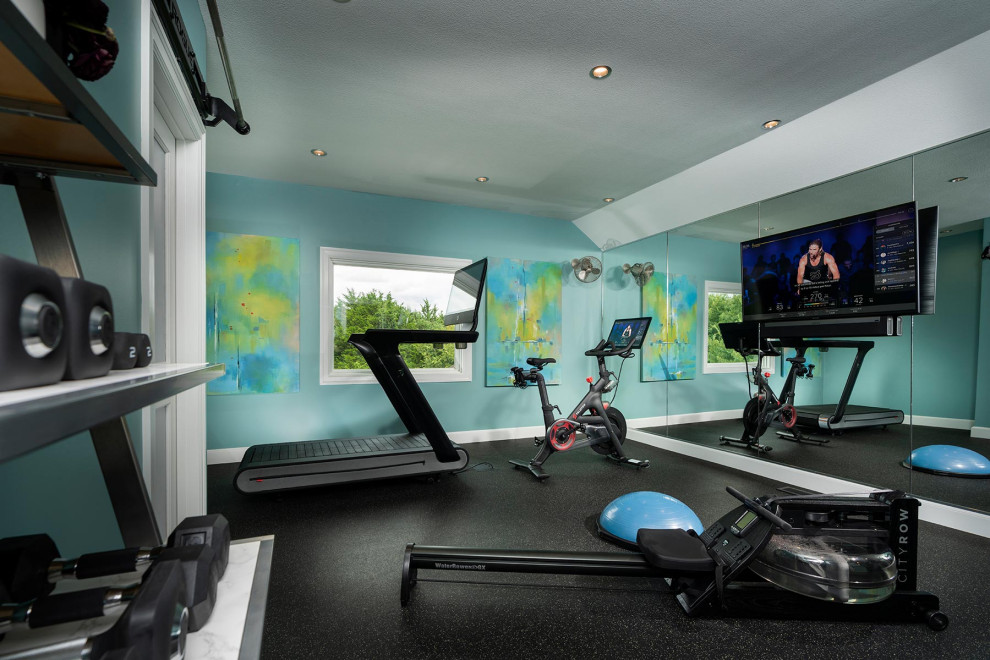 Inspiration for a large transitional home gym remodel in Other