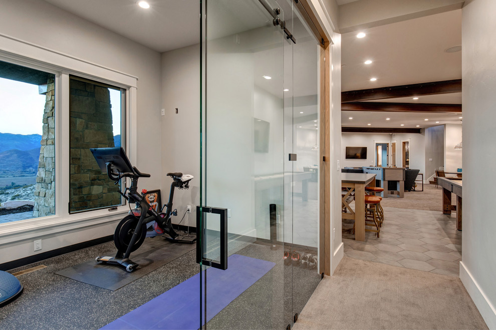 Design ideas for a rustic home gym in Salt Lake City.