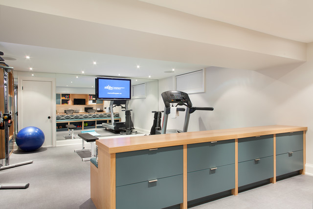 Contemporary Basement Home Gym and Office - Contemporary - Home Gym ...