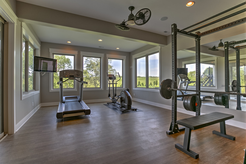 Inspiration for a craftsman home gym remodel in Omaha
