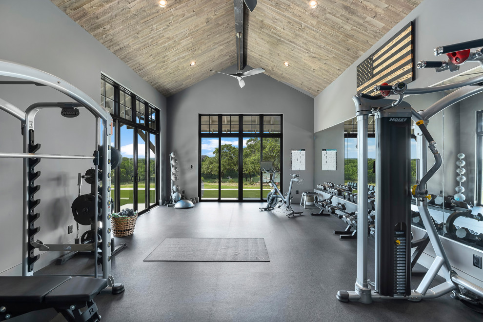 Custom2019 Farmhouse Home Gym Austin by Brad Moore Builders, LLC