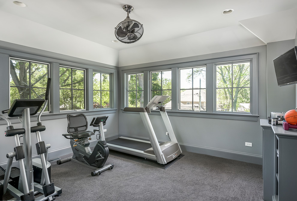 Inspiration for a farmhouse home gym remodel in Chicago
