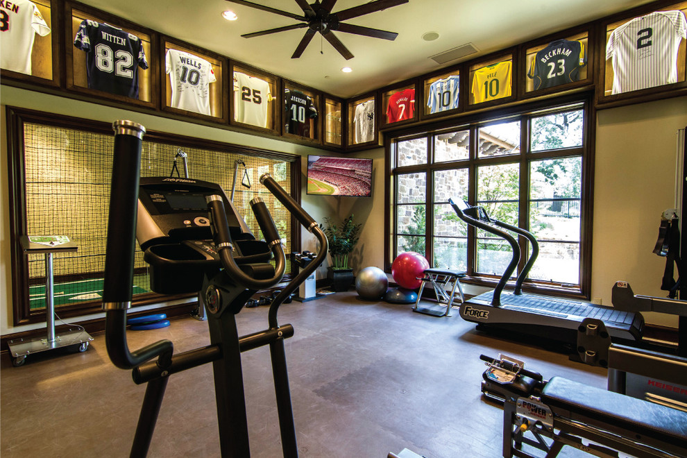 Inspiration for a huge multiuse home gym remodel in Austin with beige walls