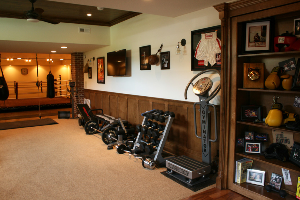 Inspiration for a modern home gym remodel in Kansas City