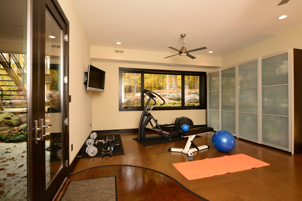 This is an example of a contemporary home gym in Indianapolis.