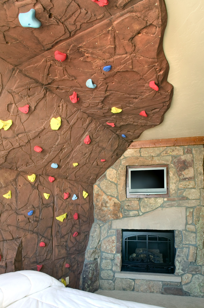 Rustic home climbing wall in Denver.