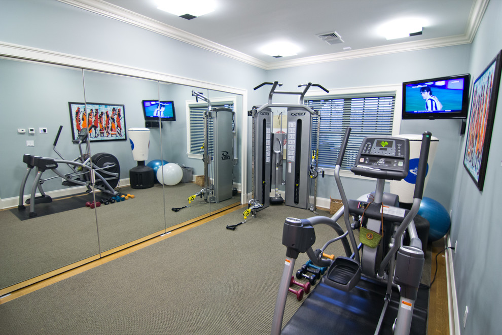 This is an example of a contemporary home gym in New York.