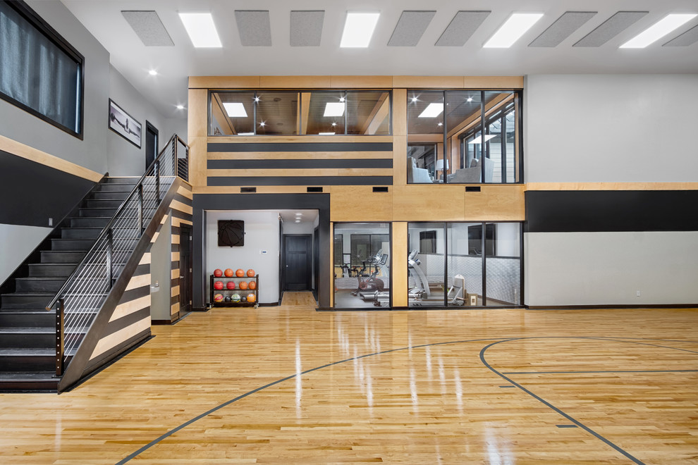 Idée de décoration pour une salle de sport minimaliste.