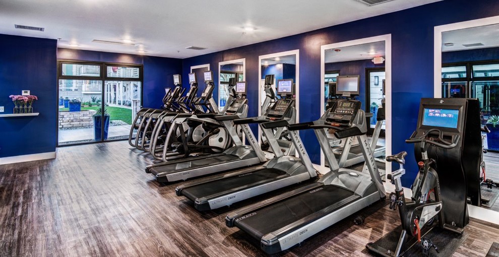 This is an example of a beach style home gym in San Francisco.