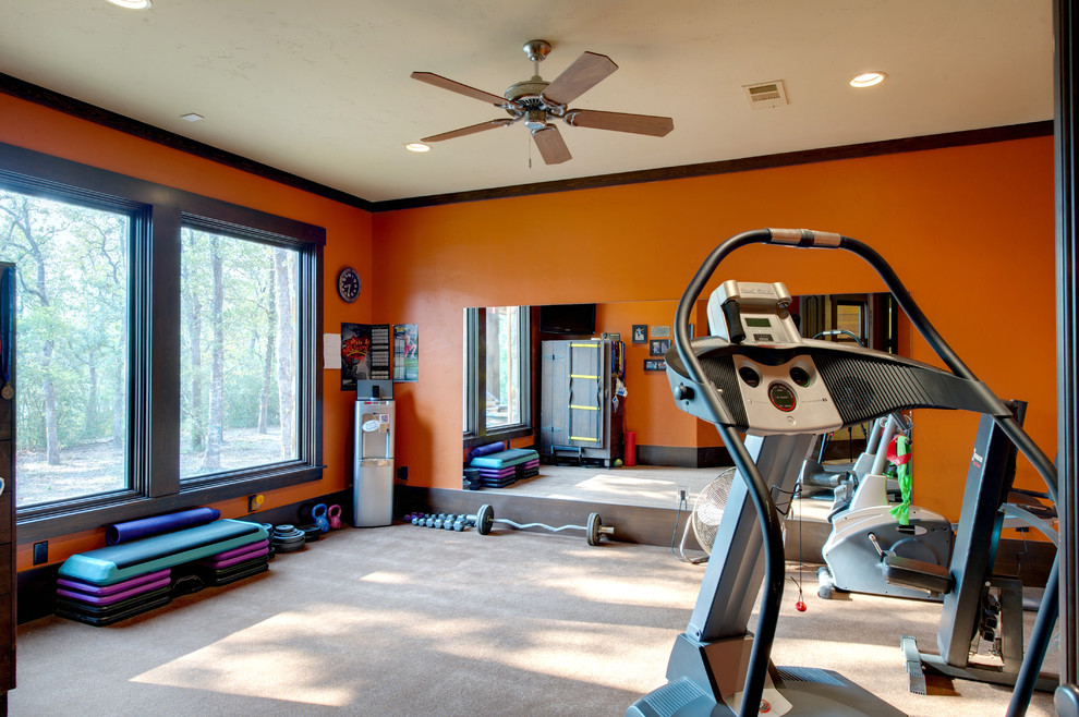 Design ideas for a rustic home gym in Houston.