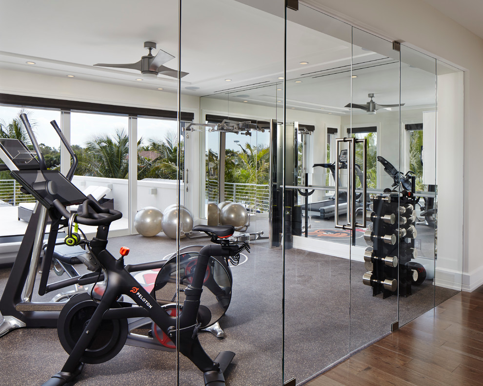 Example of a transitional home gym design in Miami