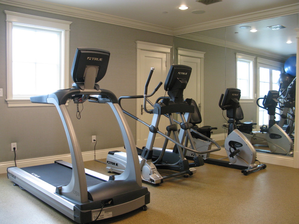 Home weight room - small traditional cork floor home weight room idea in Los Angeles