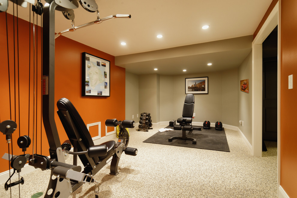 Contemporary home gym in Cleveland.