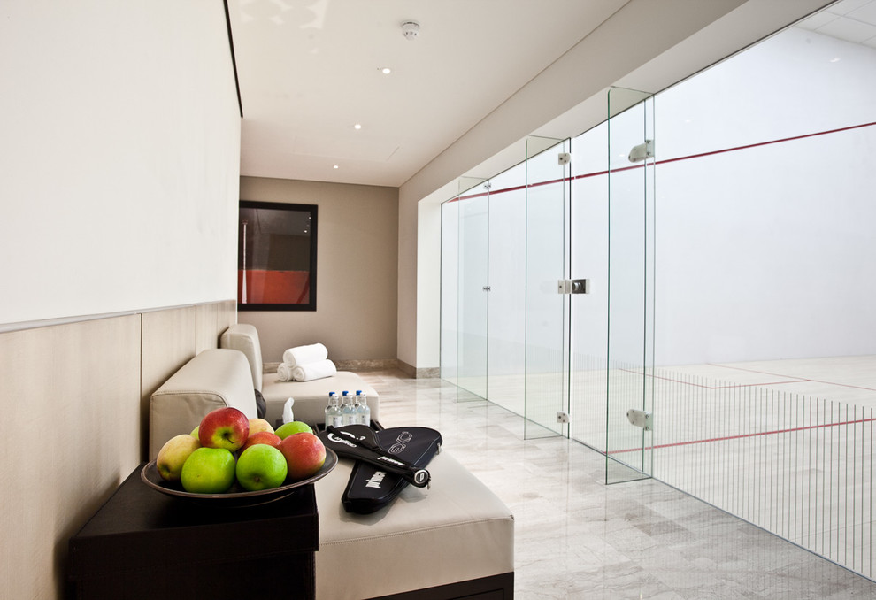 Expansive contemporary home gym in London.