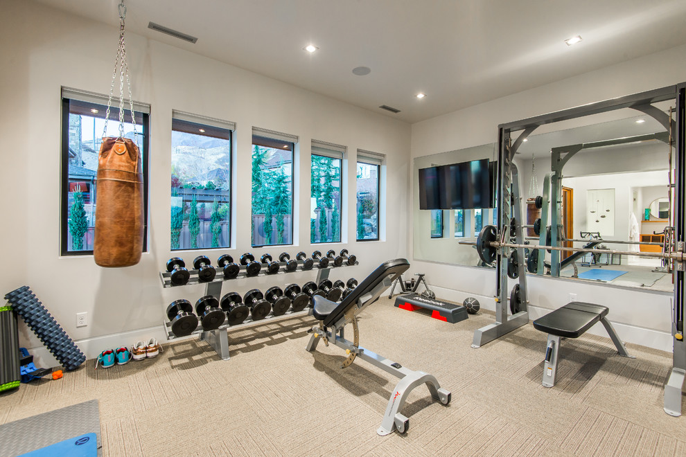 This is an example of a contemporary home gym in Salt Lake City.