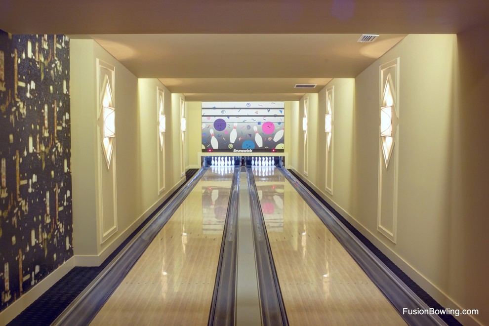 Private Basement Bowling Alley Lanes on Horse Farm Estate Contemporary Home Gym Orlando