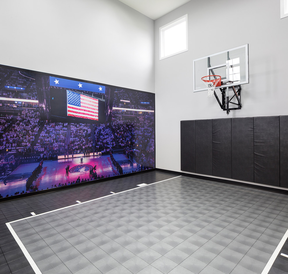Photo of a classic indoor sports court in Minneapolis with multi-coloured walls, multi-coloured floors and a feature wall.