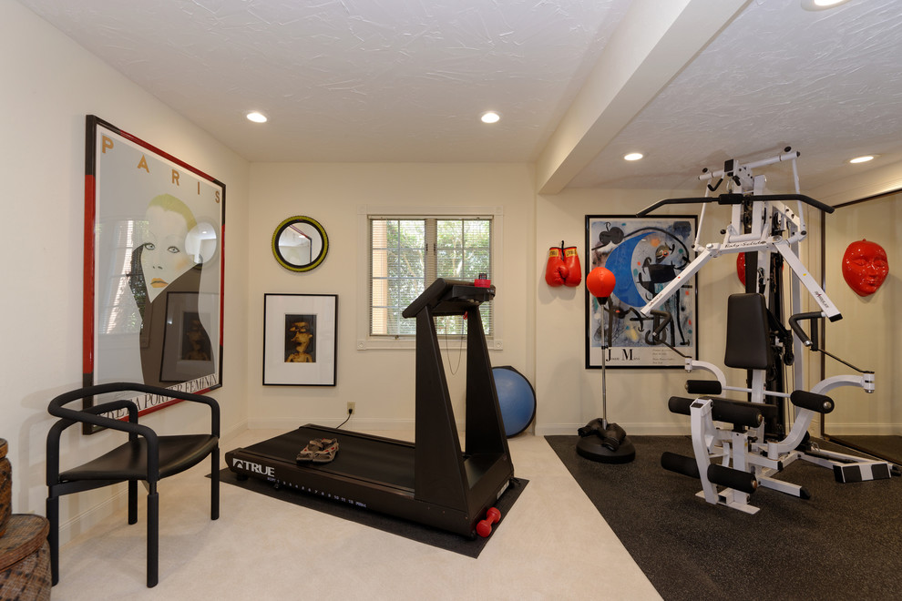 Photo of a bohemian home gym in San Diego.