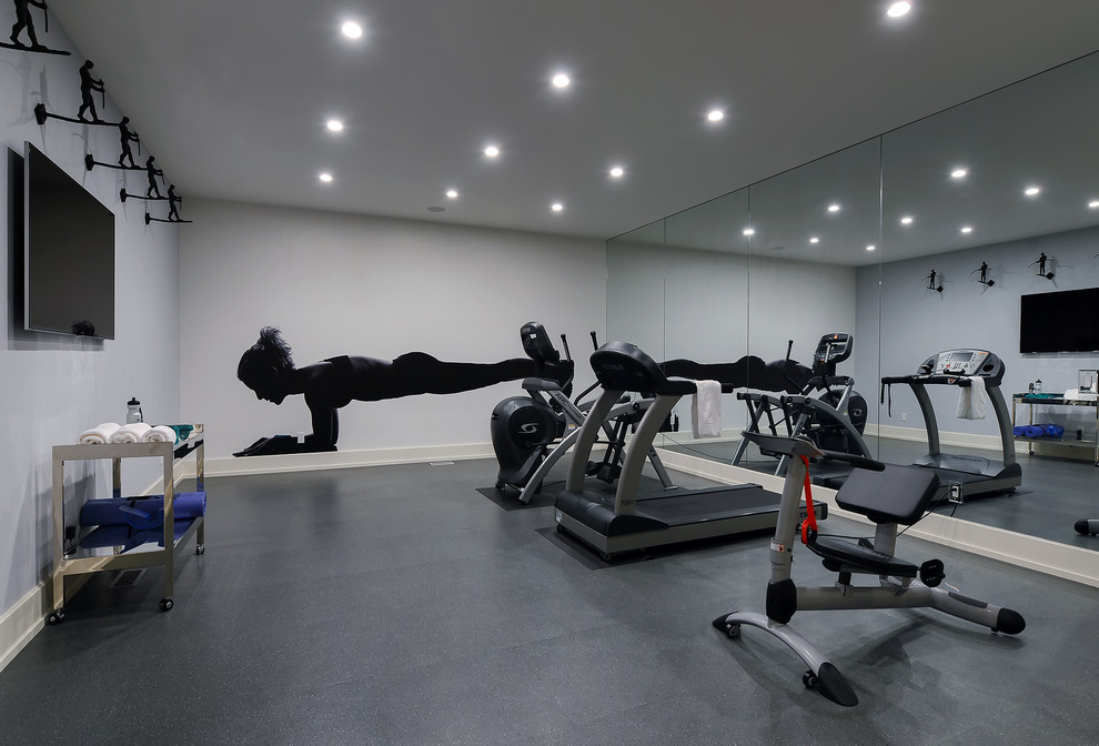 This is an example of a coastal home gym in New York.