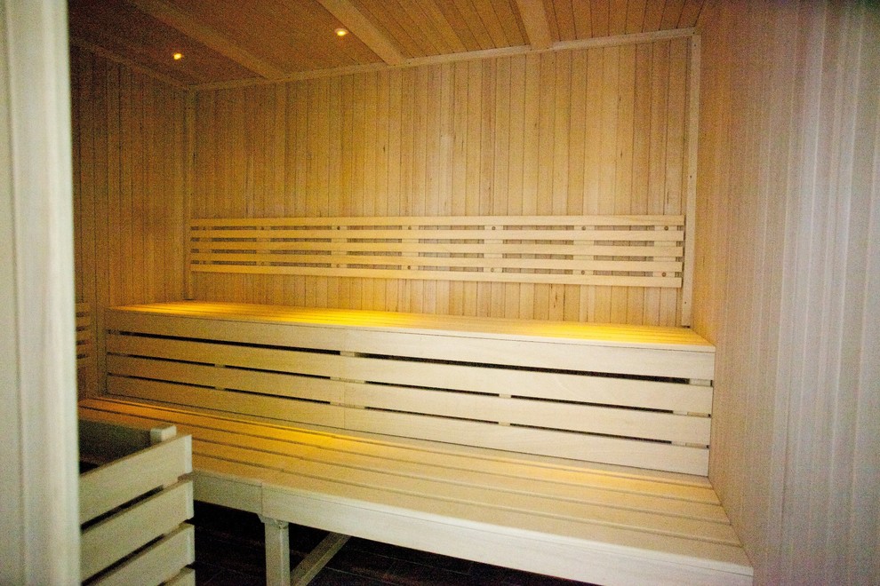 Sauna as part of the home spa Contemporary Home Gym London by