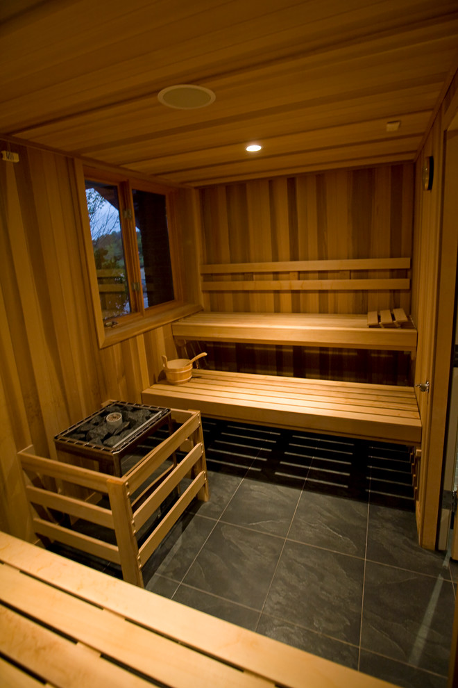 Sauna Traditional Home Gym Detroit by Iron Mountain Remodeling
