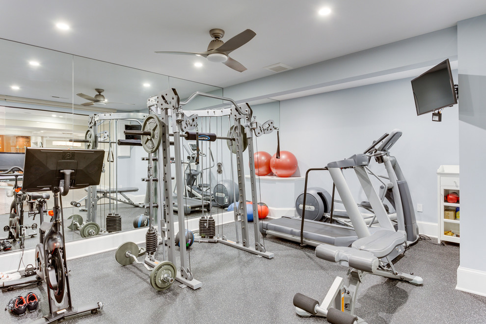 ScreenedinPorch Addition and Basement Renovation in McLean Home Gym