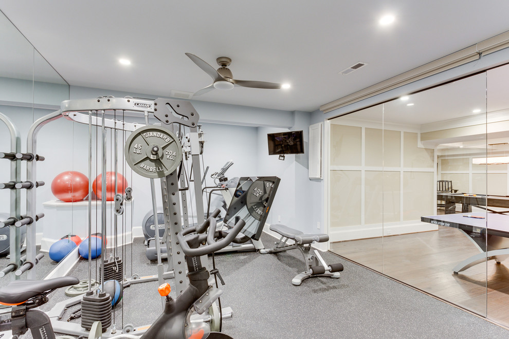 ScreenedinPorch Addition and Basement Renovation in McLean Home Gym