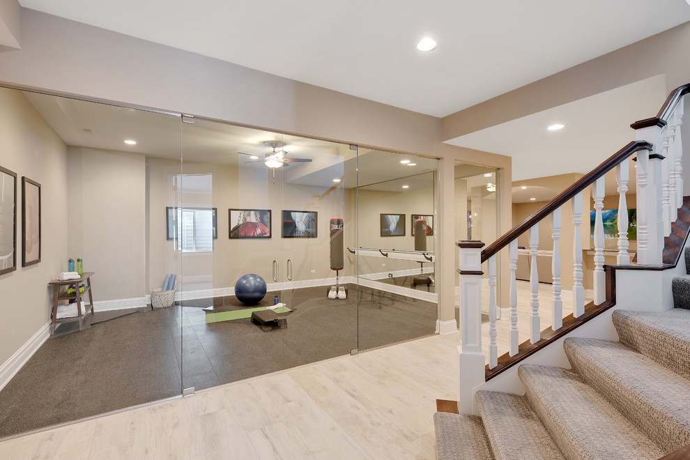 Large modern home gym in Chicago.