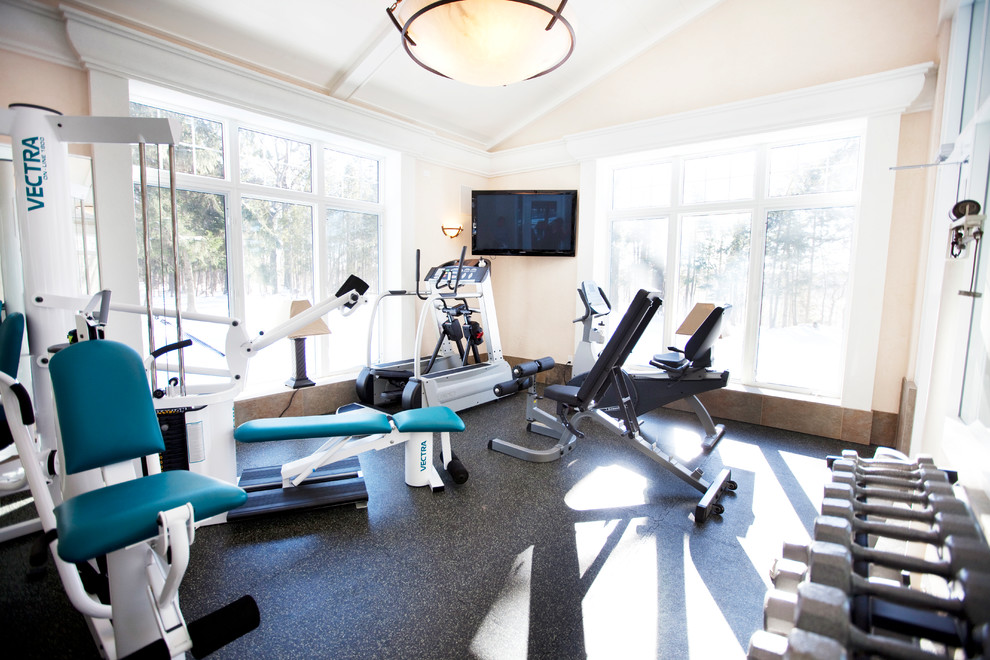 This is an example of a medium sized classic multi-use home gym in Other.