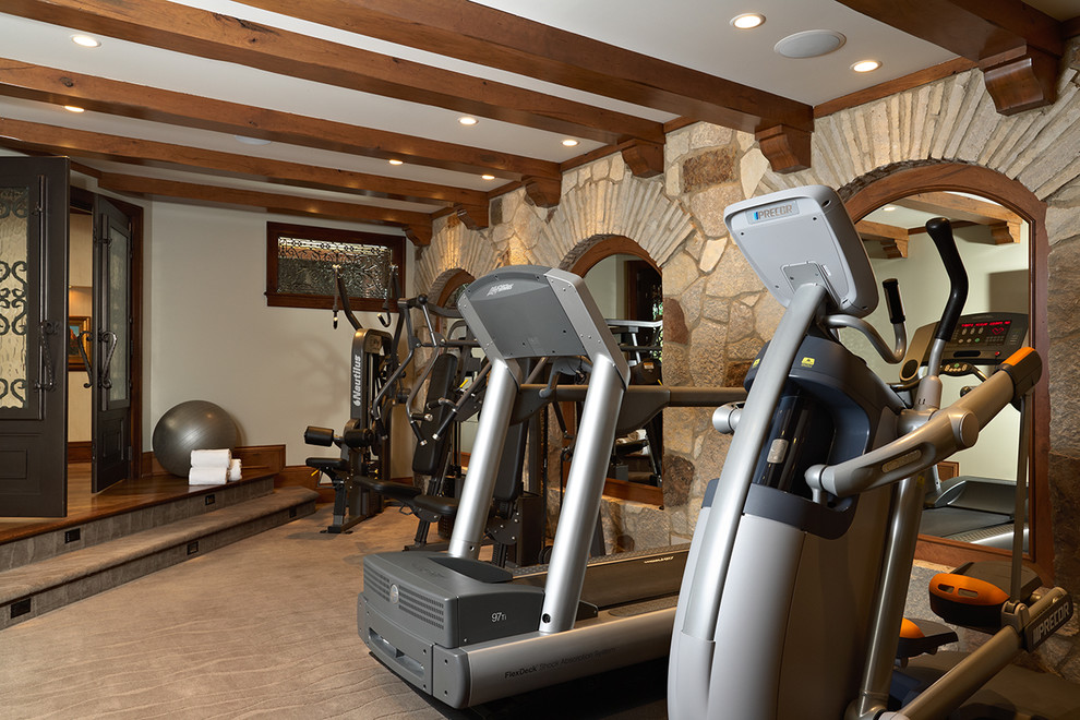 Inspiration for a mediterranean home gym remodel in Minneapolis