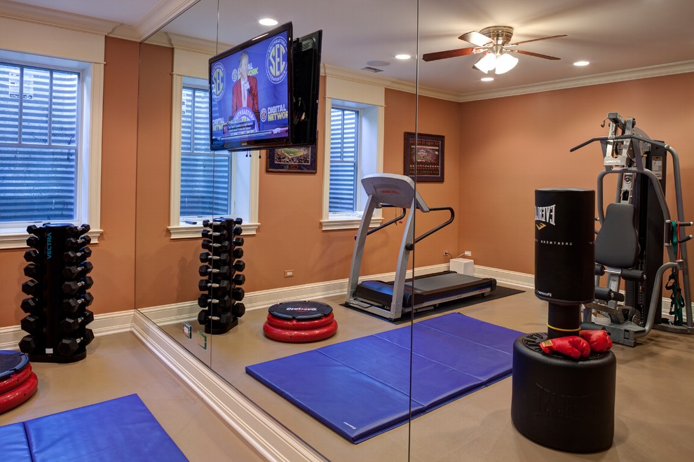 Inspiration for an eclectic home gym remodel in Chicago