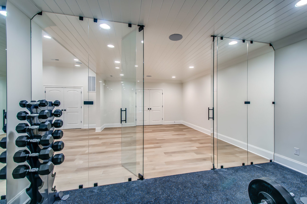 Workout room with glass wall and door - Modern - Home Gym - Nashville